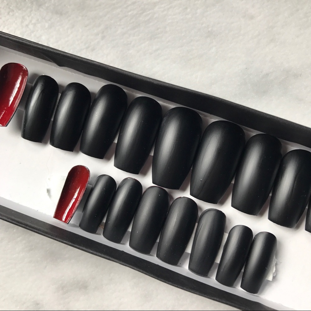 Matte Louboutin Coffin Press On Nails Red Black